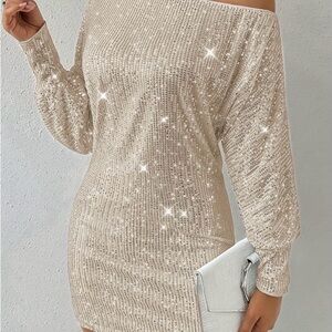 Elegant Beige Off-Shoulder Dress